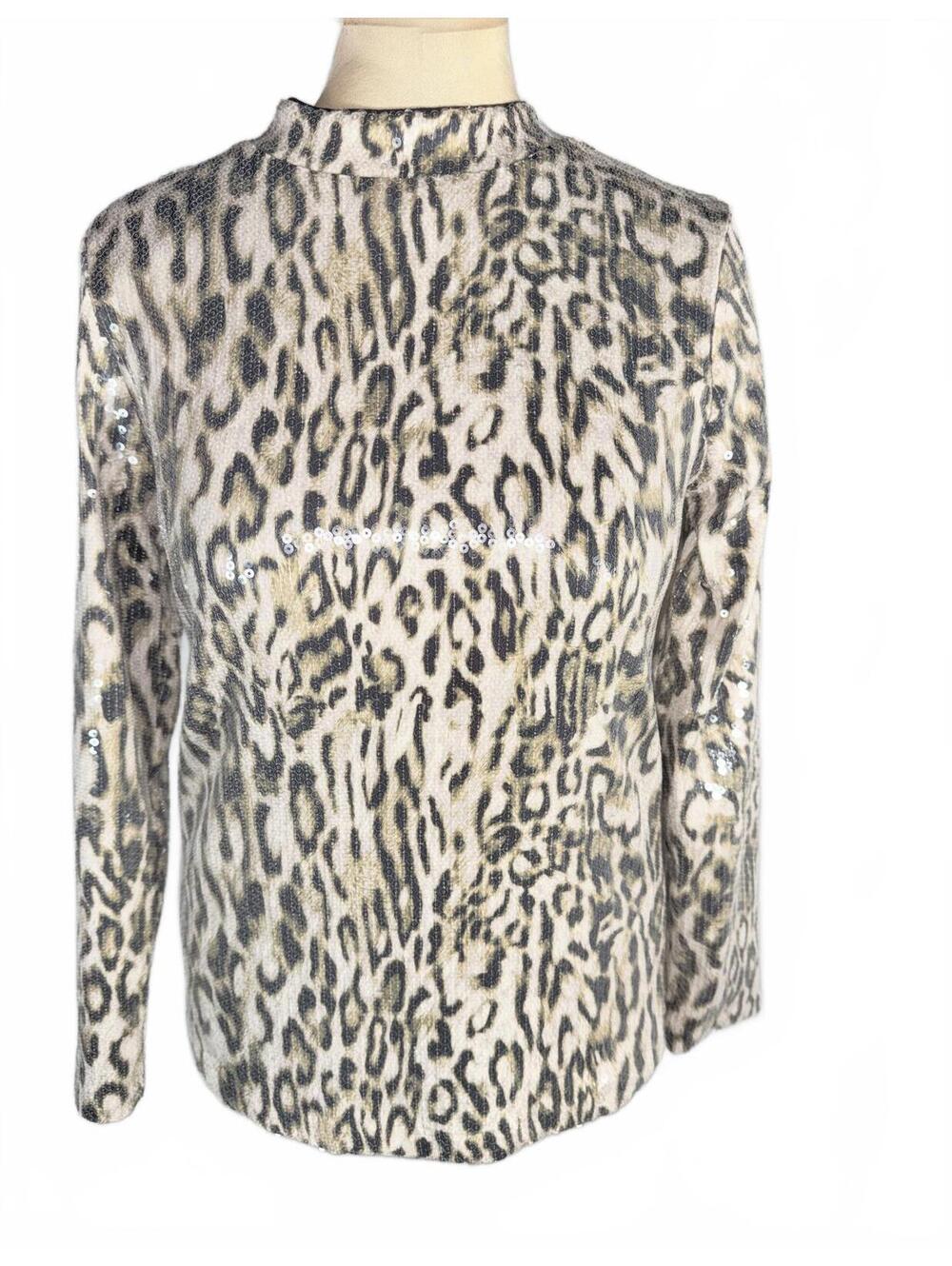 Chico's Sequin Leopard Print Long Sleeve Top sz 0